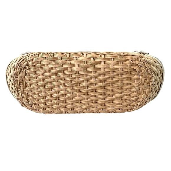 Vtg Brighton Shoulder Bag Basket Weave Croc Embossed Leather Trim Magnetic Close - Picture 7 of 12